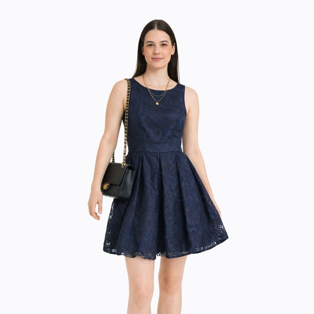Jack Wills Organza Pleated Dress XS Navy Lace Whimsigoth Coquette Romantic Chic